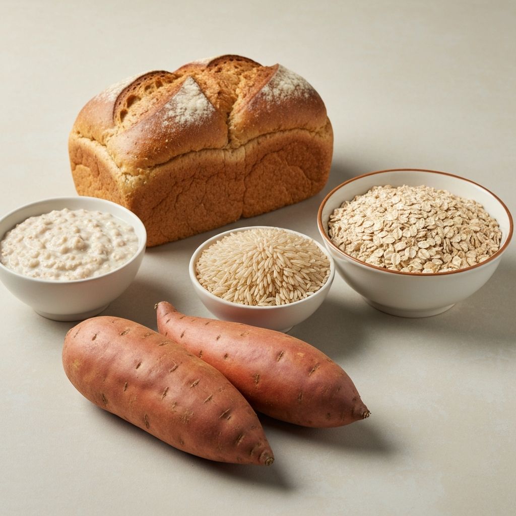 Πηγές υδατανθράκων: ολόσιτο ψωμί, ρύζι, βατάτες